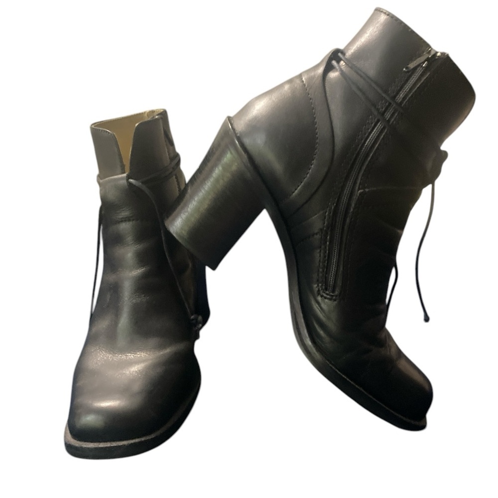 Vintage Black Leather Ankle Boots Block Heel